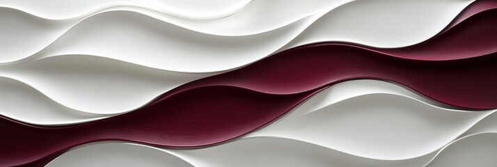 Poster - abstract burgundy and white wave pattern background design, layered modern paper art style