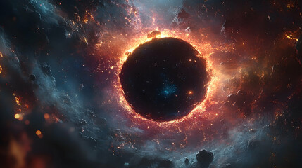 Wall Mural - Fiery cosmic sphere enveloped in nebulae.