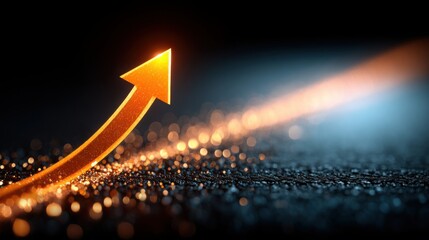 Poster - Bold orange arrow on black background symbolizing direction and success in financial and business metrics
