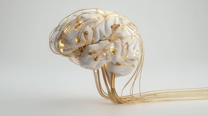Poster - Intricate brain design crafted from golden wire symbolizing neural connections and financial growth in creative concepts