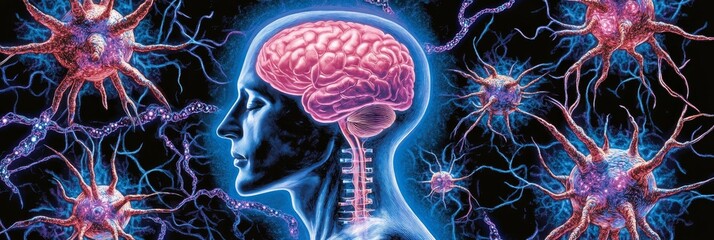 Poster - Human Brain And Neural Network, 3D Illustration. Concept For Neural, Biology, Memory, Science