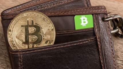 Poster - Bitcoin wallet displaying cryptocurrency coin with digital transaction trail in a modern financial context