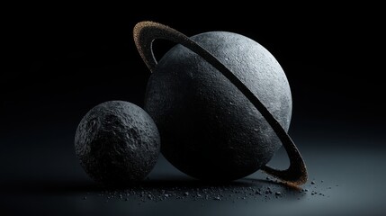 Poster - Two black balls on a dark background representing the concept of interplanetary assets and capital in financial analysis