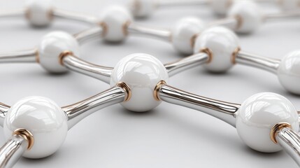 Poster - Detailed molecular structure in white and gold colors illustrating the complexity and beauty of scientific composition