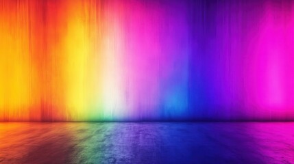Poster - Colorful rainbow background with vibrant hues on a wooden textured wall and reflective floor.