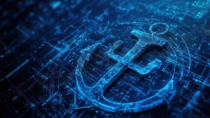 Poster - Digital anchor symbol on a circuit board background, representing cybersecurity or stability.