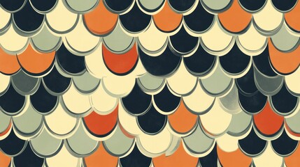 Poster - abstract seamless pattern of overlapping scales in orange, grey, and black.