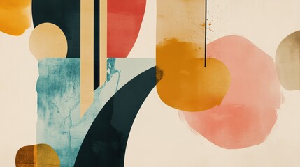 Poster - abstract watercolor painting with geometric shapes and muted colors.