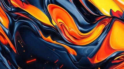 Poster - abstract swirling vibrant orange, yellow, and dark blue paint.