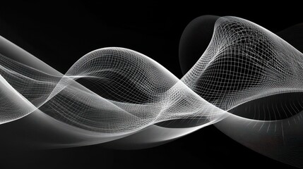 Poster - abstract white waves flowing on black background.