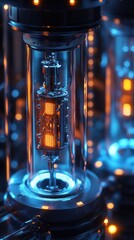 Fototapete - Futuristic glowing device inside glass tube.