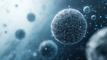 Poster - Abstract 3D rendering of interconnected spheres, representing networks or cells.