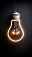 Poster - Glowing Light Bulb Hanging Against Dark Background Ideas Innovation and Inspiration