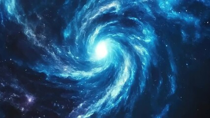 Poster - Brilliant blue spiral galaxy capturing cosmic wonder in deep space, Flying out of the brilliant blue spiral galaxy, traveling through the universe