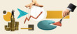 © svetazi - Creative collage including different elements: businessman on a stack of coins, growing income chart, market share.