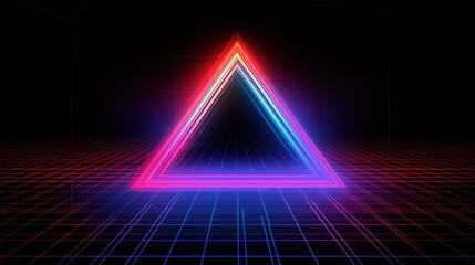 Poster - Neon Triangle in Futuristic Grid Environment with Vibrant Colors and Light Effects