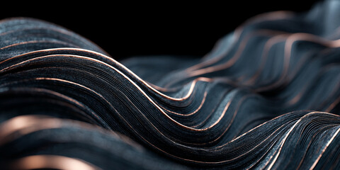 Poster - Dark-grey fabric with copper accents, flowing in wavy lines.  Abstract texture, showcasing elegance and sophistication, ideal for design backgrounds