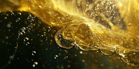 Poster - Golden liquid with bubbles creating mesmerizing underwater patterns and textures