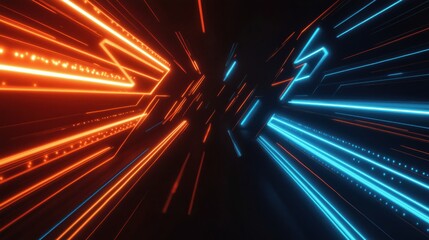 Poster - Dynamic neon light trails in blue and orange colors creating a futuristic effect
