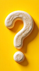 Poster - Cream-colored question mark, textured surface, on yellow background.  Represents inquiry, uncertainty, or problem-solving