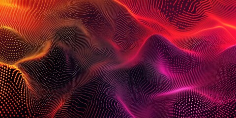 Poster - Abstract digital wave patterns in vibrant red and orange hues with intricate details