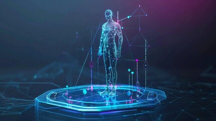 Poster - Humanoid Hologram in a Cyberpunk Virtual Reality Interface with Neon Lighting