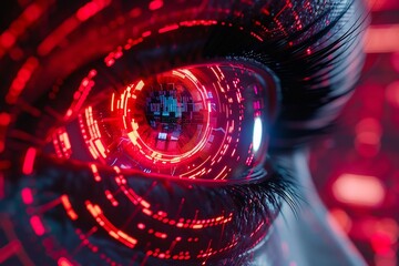 Poster - A Cybernetic Vision: Close-up of a Futuristic Eye with Digital Circuitry