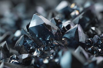 Poster - Close-up of dark blue crystals,faceted and lustrous, creating a dramatic and powerful appearance, symbolizing strength, depth, and luxury