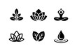 © Rabea - Wellness spa icons set with lotus leaves yoga pose and water droplet