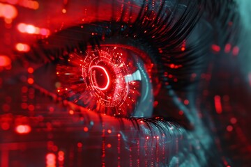 Poster - Cybernetic Vision: Close-up of Human Eye with Futuristic Technology Overlay