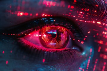 Poster - Futuristic vision: Close-up of an eye with glowing digital overlays