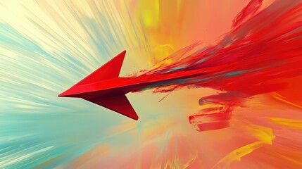 Poster - dynamic red arrow spinning in mid-air, creating a sense of motion and energy, set against a vibrant, abstract background