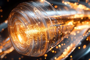 Poster - Abstract depiction of light flowing through transparent curved fiber optic technology