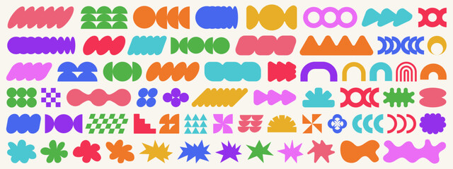 Fototapete - Set Of Cool Abstract Geometric Shapes Vector Design. Brutalist Elements Collection. Comic Stickers Pop Art Pack.