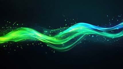 Poster - futuristic bio-luminescent fluid flow with glowing green and blue streaks resembling deep-sea life energy
