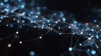 Poster - Complex network visualization with interconnected points and flowing data
