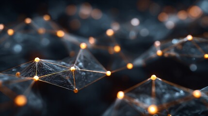 Poster - Interconnected network of polygonal structures illuminated by golden light sources