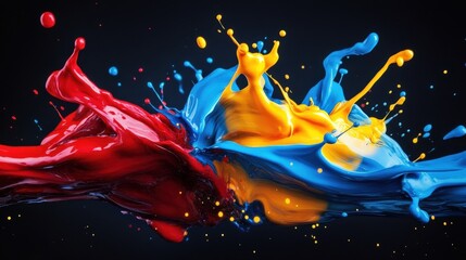 Poster - A glossy liquid paint effect with bold splashes of red, blue, and yellow forming organic, free-flowing shapes.
