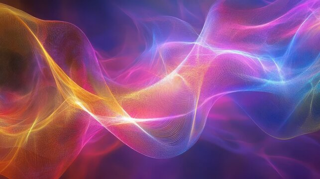 Background shows dreamy ripple, holographic thread twist