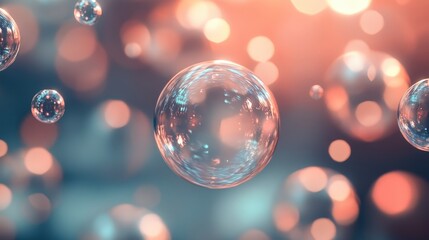 Poster - transparent bubble pattern with clear orbs reflecting light on a blurred background