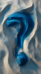 Aufkleber - Blue question mark drawn in sand, textured background, symbolic of inquiry, uncertainty, or a need for answers