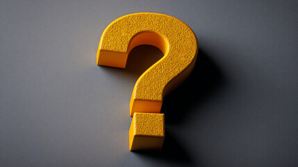 Poster - Yellow textured question mark on gray background, symbolizing inquiry, uncertainty, or problem-solving