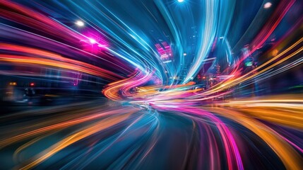 Poster - vibrant fusion of light trails and motion blur, creating a dynamic abstract effect