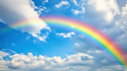 Wall Mural - a vibrant rainbow arching across a sky filled with scattered rain clouds
