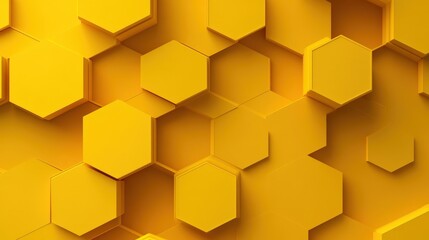 Poster - yellow geometric background with overlapping hexagons and subtle shading for depth