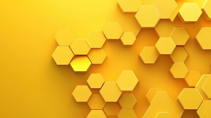 Poster - yellow geometric background with overlapping hexagons and subtle shading for depth
