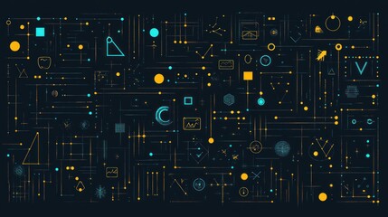 abstract digital network with geometric shapes and lines.