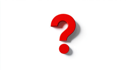 Poster - Red question mark on white background, casting shadow, symbolizes inquiry, uncertainty, doubt, or need for information, perfect for FAQ pages or help sections