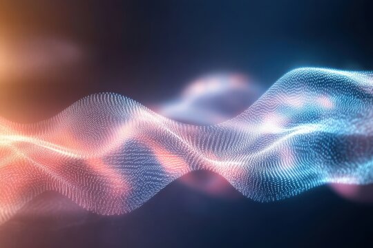 Background shows glitch blur, thread ripple light