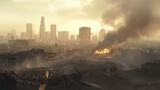 Post apocalyptic los angeles cityscape after disaster